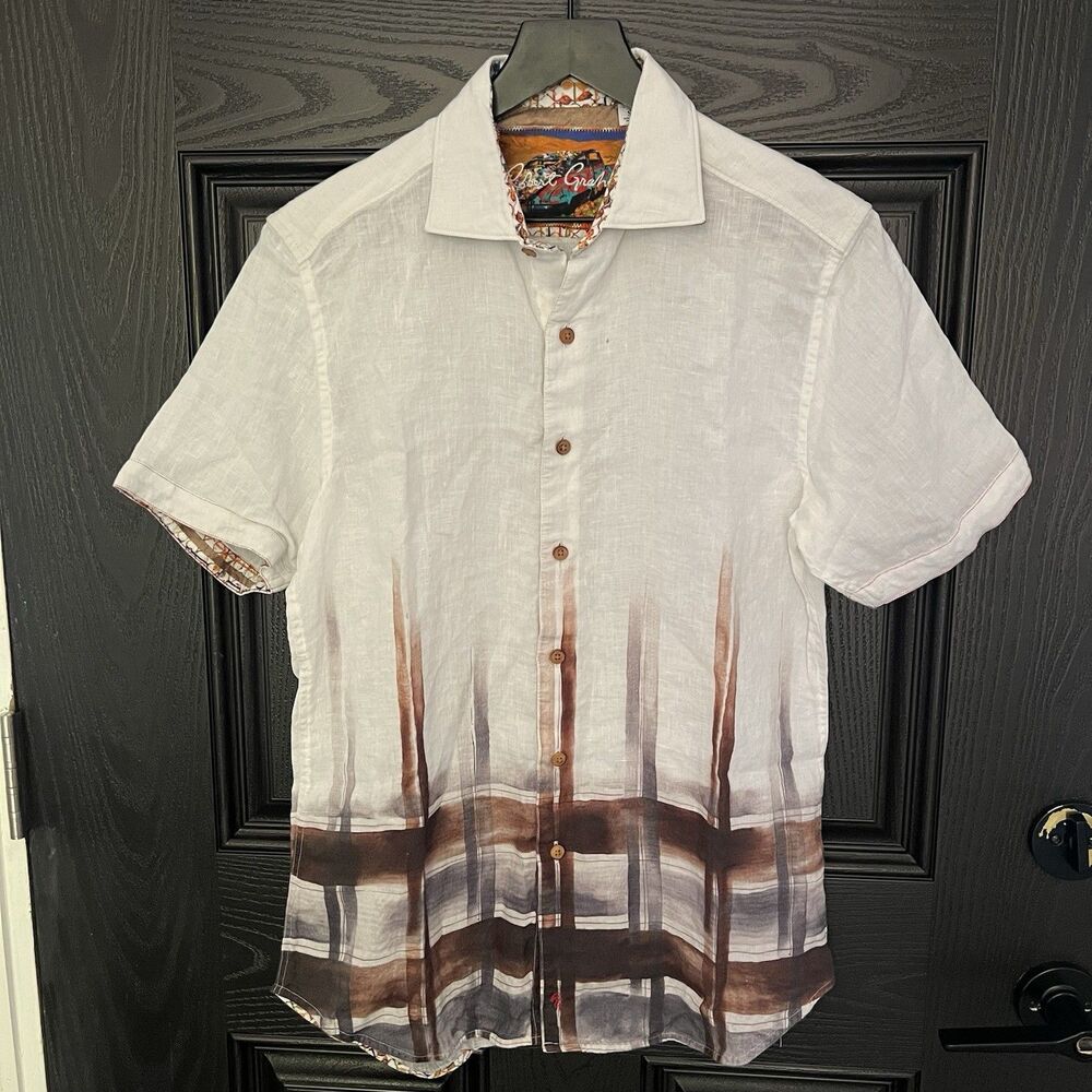 Robert Graham Men’s Linen Short Sleeve Button Up Size S White